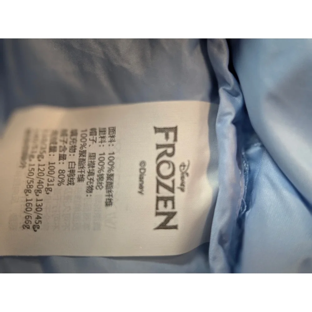 Disney Frozen Elsa Olaf Puffer Jacket Light Blue Hooded Kids Size 130/64 7-8